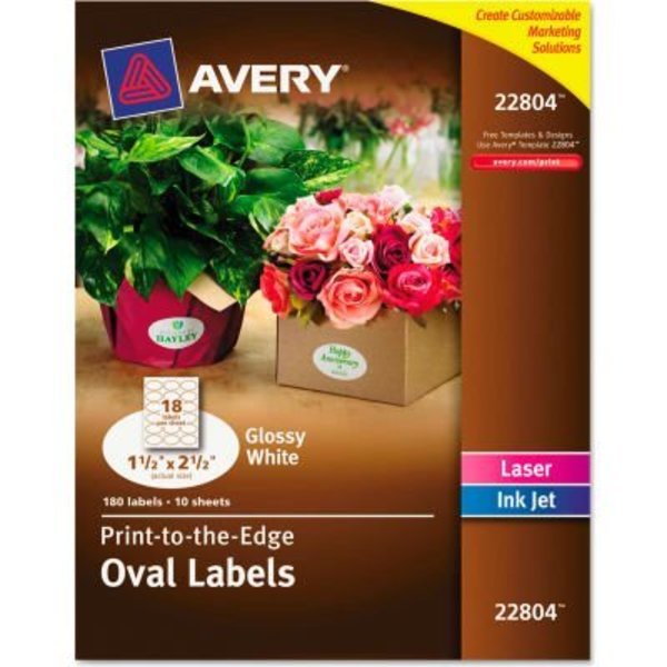 Avery Avery® Oval Easy Peel Labels, 1-1/2 x 2-1/2, Glossy White 180/Pack 22804